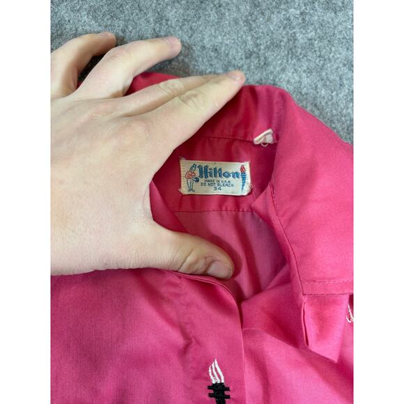 VTG 50s Hilton Elliott Bowling Shirt Womens Pink Hoyts Trailer Rentals Size 34 - Picture 7 of 8